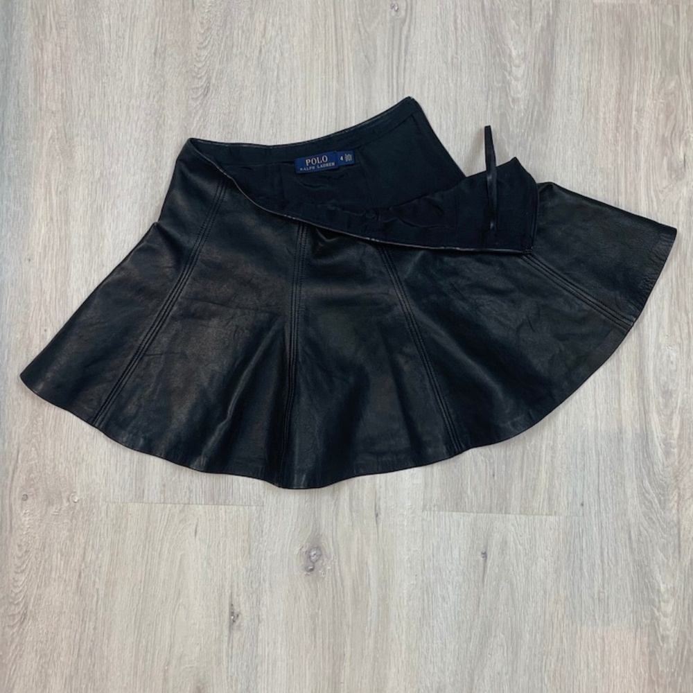 Polo Ralph Lauren A-Line Leather Mini Skater Skirt - Picture 2 of 8